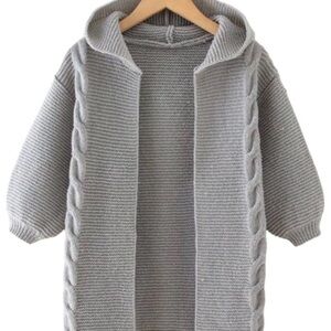Girls Cable Knit Hooded Cardigan - Grey size 6y C1